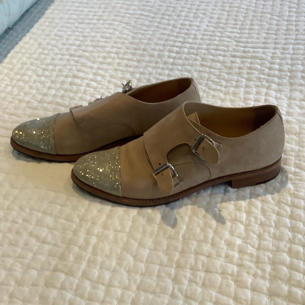 Elegant Tan and Silver Monk Strap Loafers